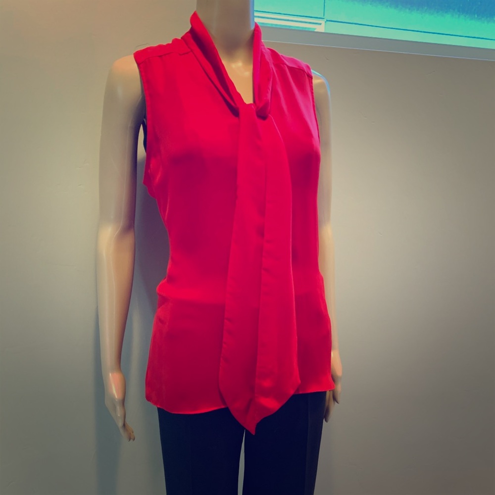 Parker red sleeveless blouse with bow